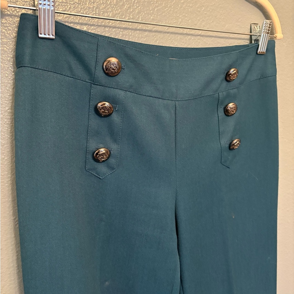 Cass Dress Pants with Sailor Buttons Detail Work Career size 4 Teal blue green